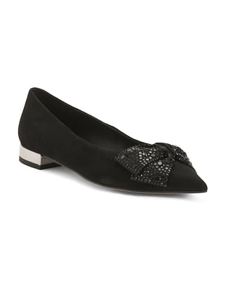 Suede Ballet Flats With Sparkly Bow For Women