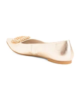 Leather Ballet Flats With Crystal Ornament For Women