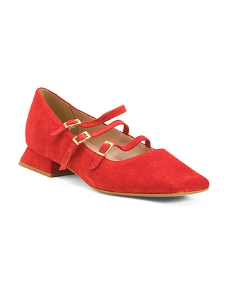 Suede Mary Jane Three Bands Low Heels For Women