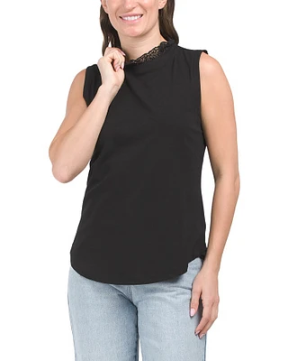 Sleeveless Ruffle Neck Knit Tank For Women