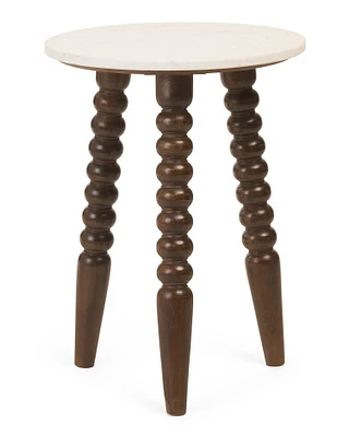 Marble Top Spindle Legs Accent Table