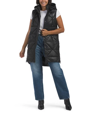 Genuine Leather Puffer Vest For Women