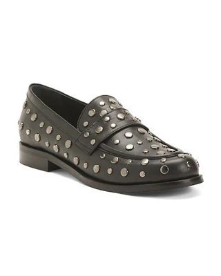 Leather Studded Loafers For Women