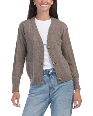 Cashmere V-Neck 3 Button Rib Cardigan