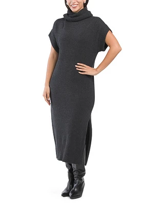 Cashmere Cap Sleeved Turtleneck Midi Dress For Women