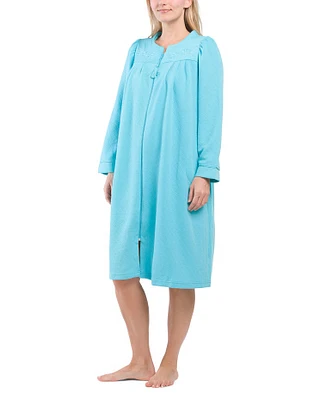 Double Knit Embroidered Zip Robe For Women