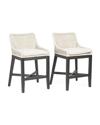 Set Of 2 Grid Weave Rope Counter Stools