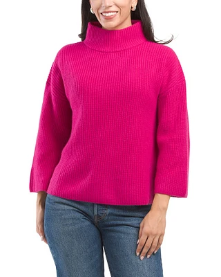 Merino Wool Blend Long Sleeve Mock Neck Sweater