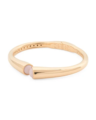 14Kt Gold Plated Pink Opal Open Bangle Bracelet