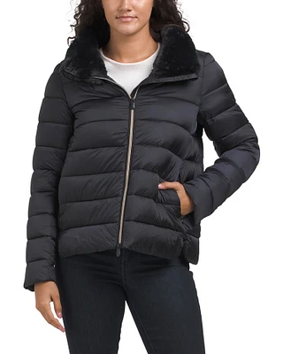 Puffer Jacket With Faux Fur Collar