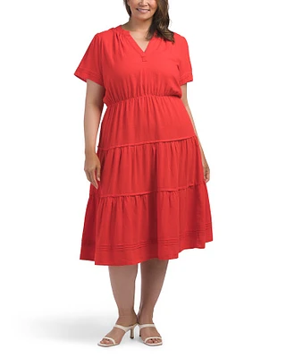 Plus Linen Blend Tiered Dress For Women