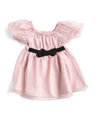 Toddler Girls Organza Dress With Velvet Tie