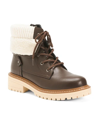 Leather Waterproof Lace Up Boots For Women