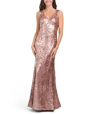 V-Neck Sequin Gown For Women