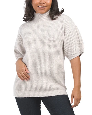 Wool Blend Elbow Sleeve Mock Neck Sweater