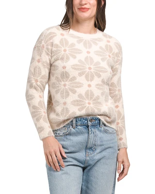 Faux Mink Floral Jacquard Sweater