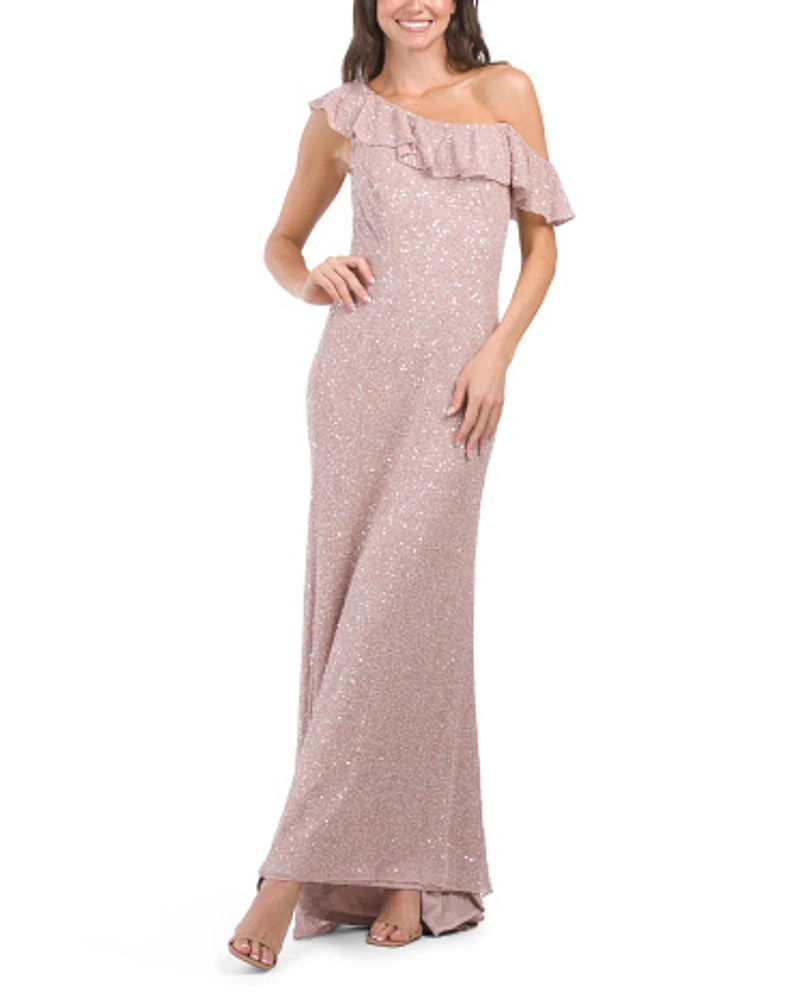 Sequined One Shoulder Trumpet Gown For Women