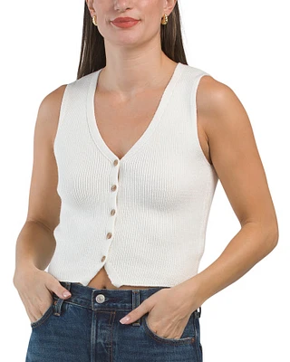 Sleeveless Button Front Sweater Vest