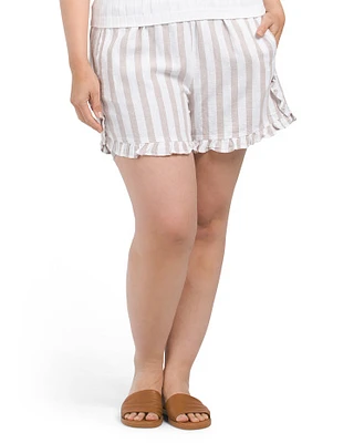 Linen Blend Ruffle Hem Shorts For Women