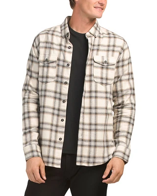 Brushed Herringbone Plaid Woven Shirt For Men