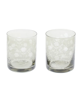 2Pk Etched Floral Double Old Fashioned Glasses