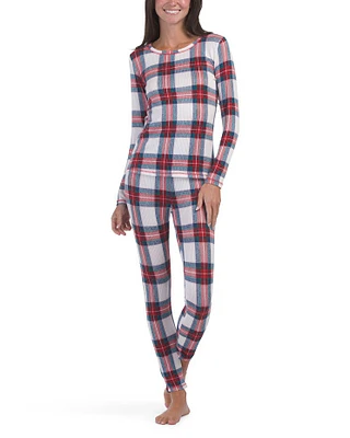 2Pc Holiday Plaid Ultra Soft Ribbed Knit Pajama Set