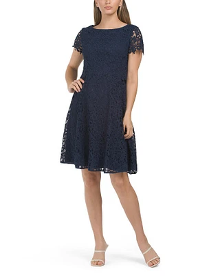 Short Sleeve Lace Fit And Flare Mini Dress For Women