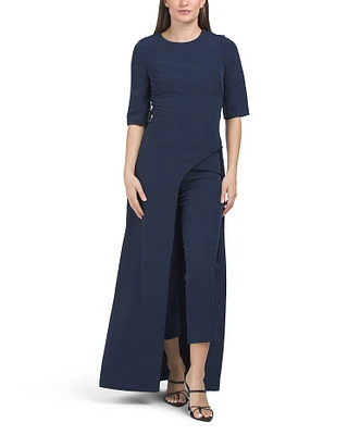 Davina Asymmetrical Front Jumpsuit With Skirt Overlay For Women