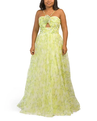 Floral Organza Gown With Rosette For Women