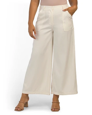 Cropped Wide Leg Patch Pocket Pants For Women