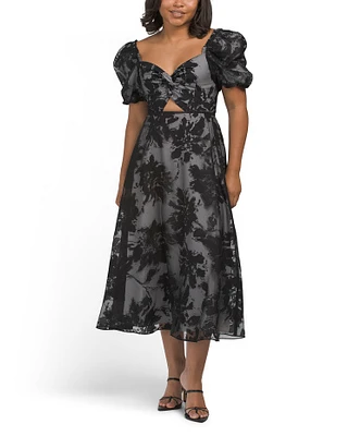 Puff Sleeve Floral Gown With Cut Out For Women