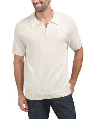 Short Sleeve Cotton And Tencel Blend Ribbed Collar Polo For Men