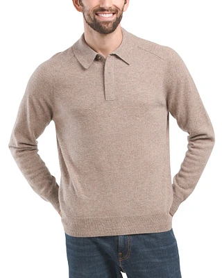 Cashmere Long Sleeve Covered Placket Sweater Polo For Men