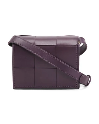 Leather Mini Woven Flap Cassete Crossbody