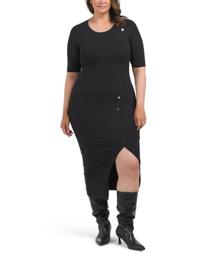 Plus Ribbed Midi Dress For Women