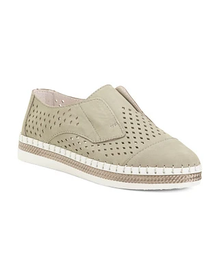 Comfort Perforated Leather Slip On Sneakers For Women