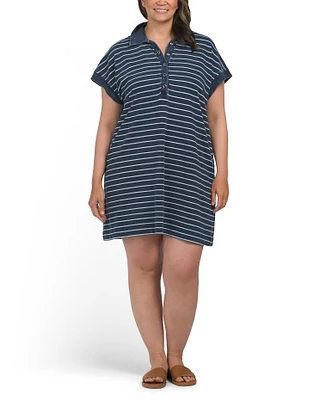 Plus Striped Denim French Terry Mini Dress For Women