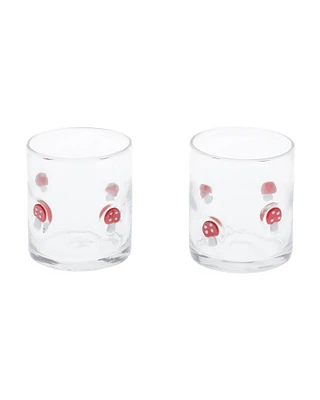 Set Of 2 Mushroom Icon Drinking Glasses