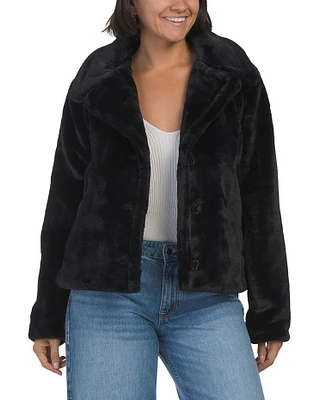 Long Sleeve Faux Fur Solid Short Coat With Buttons