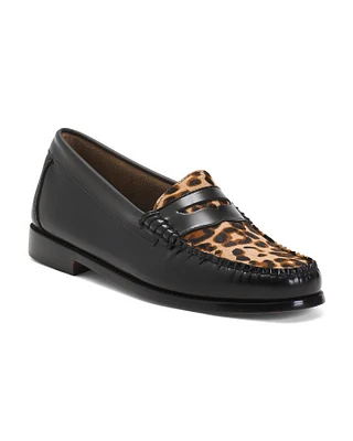 Leather And Haircalf Whitney Leopard No Lug Loafers For Women