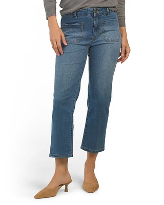 Denim Straight Leg Jeans With Patch Pockets For Women