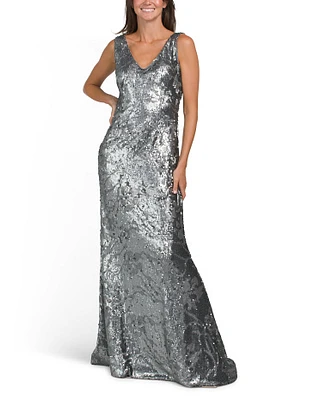 V-Neck Sequin Flared Gown For Women