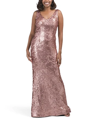 V-Neck Sequin Flared Gown For Women