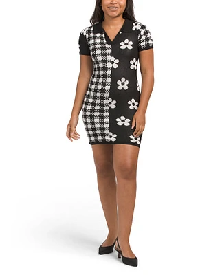 Short Sleeve Mixed Print Mini Dress For Women