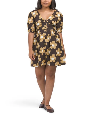 Short Sleeve Floral Mini Dress For Women