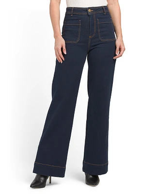 Wide Leg With Patch Pockets Jeans For Women