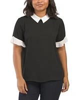 Collared Pleated Sleeve Blouse For Women