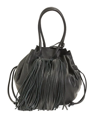 Leather Large Tote With Long Tassels Details