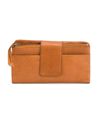 Leather Wallet With Flap Tab Closure