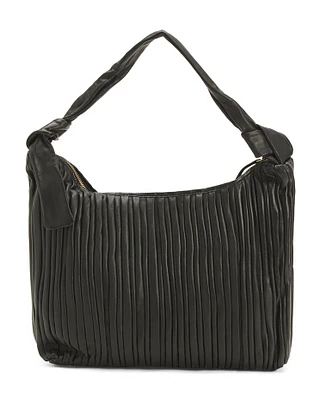 Leather Pleated Hobo With Knot Handle For Women